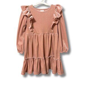 Peachy-Pink Velvet Ruffle Dress Little Girls Size L / 6 Sparkly Holiday Party